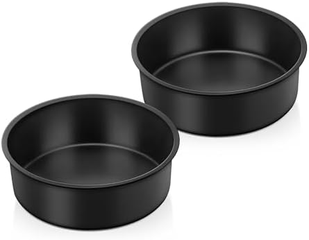 E-far 6x2 Inch Cake Pans Set, 2 Pieces Nonstick Round Cake Pans Tins for Baking Small Birthday Wedding Layer Smash Cakes, Stainless Steel Core & Nontoxic Coating, Straight Side(Black)