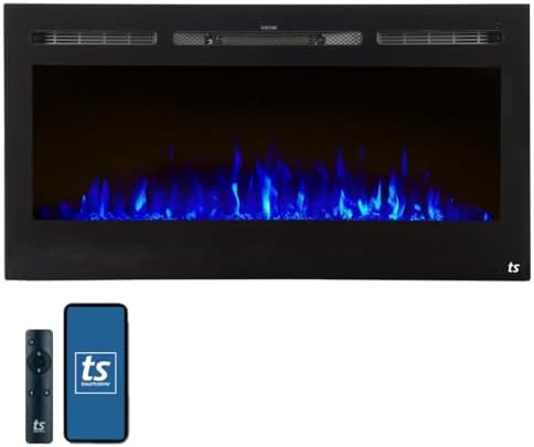 Touchstone Smart Electric Fireplace-The Sideline 40" Wide-in Wall Recessed - 30 Realistic Ember Color/Flame Options - 1,500W Heater w/Thermostat - Log & Crystal Hearth Options - Alexa/WiFi Enabled
