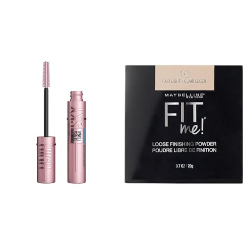 Maybelline Sky High Waterproof Lengthening Mascara & Fit Me Loose Setting Powder Fair Light Makeup Bundle, 1 Count Each