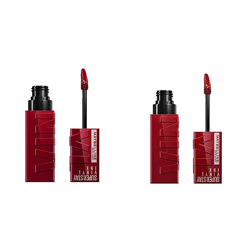 MAYBELLINE Super Stay Vinyl Ink Longwear No-Budge Liquid Lipcolor Makeup Bundle with Cranberry Red 0.14 fl oz and Deep Wine Red 0.14 fl oz Lipsticks