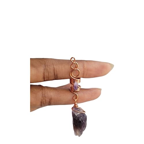 Amethyst Loc Jewelry, Copper Wire Wrapped Dreadlock Jewelry, Beads For Braids, Locs, And Twists, Handmade Crystal Loc Accessories (Copper)