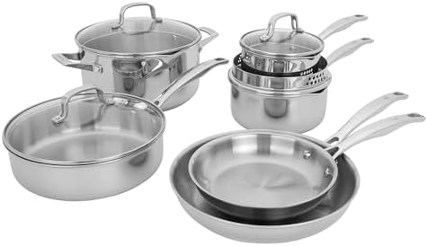 HENCKELS Clad H3 10-pc Induction Pot and Pan Set, Stainless Steel, Durable and Easy to clean