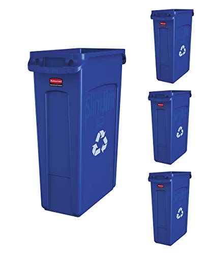 Rubbermaid Commercial Products Slim Jim Plastic Rectangular Recycling Bin/Trash Can with Venting Channels, 23 GAL, Blue, for Kitchens/Classrooms/Offices/Back of House, Pack of 4