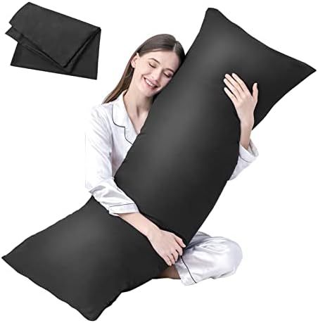 DOWNCOOL Luxury Full Body Pillow Insert with Fiber Cover - Ultra Soft Body Pillow for Sleeping - Breathable Long Bed Pillow Insert, 20"x54"(Black, with Cover)