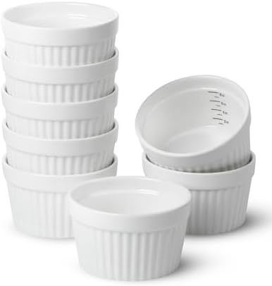 BTaT- Ramekins, 8 oz, Set of 8, Ramekins for Baking, Ramekin with Measurement Markings, Creme Brulee Dishes, Souffle Cups, Custard Cups, Ceramic Bakeware, Souffle Dish, Small Ceramic Bowl