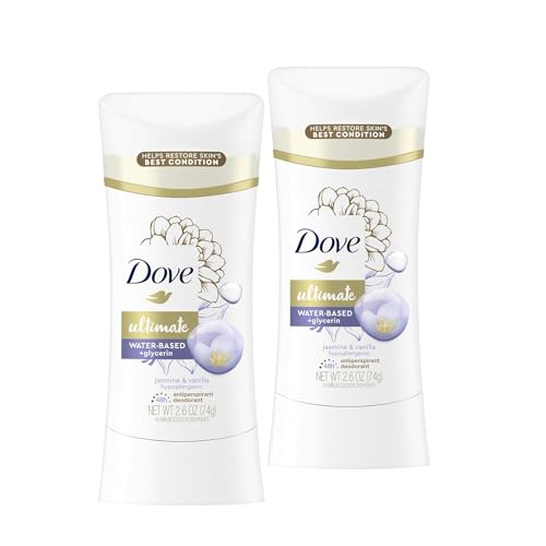 Dove Ultimate Antiperspirant Deodorant Stick, Hypoallergenic, Jasmine & Vanilla, 2.6 oz (Pack of 2)