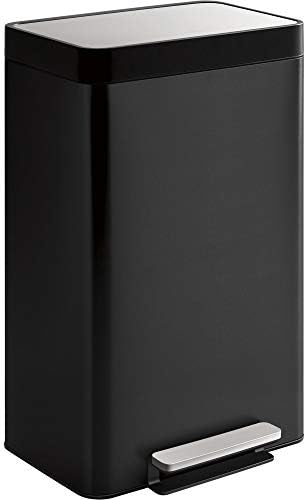 KOHLER 13-Gallon Stainless Steel Step Trash Can, Black Stainless Steel, Hands-Free Pedal, Quiet-Close Lid, Fingerprint-Resistant, Durable, K-20940-BST