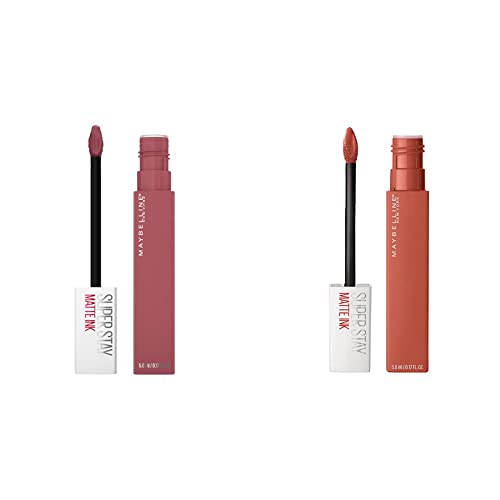 MAYBELLINE Super Stay Matte Ink Liquid Lipstick Makeup Bundle, Long Lasting High Impact Color, Up to 16H Wear, Amazonian Nude Brown and Ringleader Mauve Pink, 1 Count Each