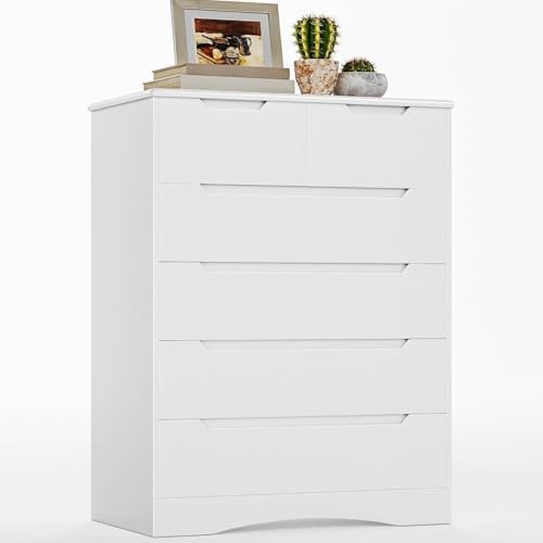 Gizoon 6 Drawer Dresser, Chest of Drawers with Large Storage, White Dressers for Bedroom, Tall Dresser and Organizer with Anti-Tripping, Wooden Cabinet for Office, Living Room, Entryway