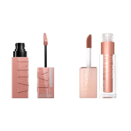 MAYBELLINE Vinyl Ink Lipcolor Captivated Pink 0.14 fl oz & Lifter Gloss Stone Rosey Neutral 0.18 Ounce