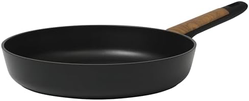 Oster Platinum Oxburg 12 Inch Frying Pan Forged Aluminum PFA Free Non-toxic Premium Ceramic Non Stick Interior Skillet, Kitchen Egg Pan, Omelet Pan - Black w/Wood Handles
