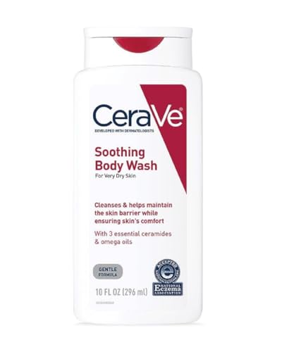 CeraVe Soothing Body Wash for Dry Skin, Shower Oil for Sensitive, Dry, Itchy, and Eczema-Prone Skin, Fragrance Free & Paraben Free & Sulfate Free, 10 oz