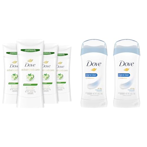 Dove Antiperspirant Deodorant Stick Bundle with Advanced Care Cool Essentials 4 ct and Invisible Solid Original Clean 2 ct