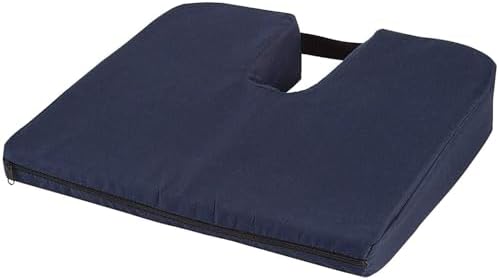 DMI Sloping Back Foam Seat Cushion for Coccyx Pain Relief, For Use with Chairs and Wheelchairs, With Cover, FSA HSA Eligible, 16 x 18 x 2 – 4 Inches, Navy.