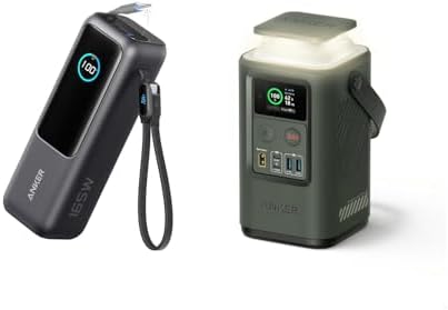 Anker Power Bank 25K 165W with Built-in USB-C and Retractable Cable Power Station 60,000mAh 87W with Smart Display, Lighting, SOS Mode, and Home Backup for Travel and Camping