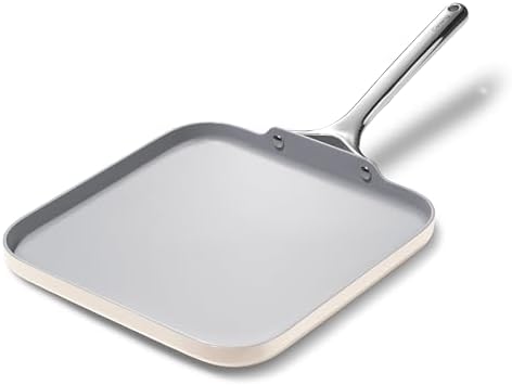 Caraway Square Griddle Pan - 11” Square Pan - Non-Stick Ceramic Coated - Non Toxic, PTFE & PFOA Free - Oven Safe & Compatible with All Stovetops - Cream