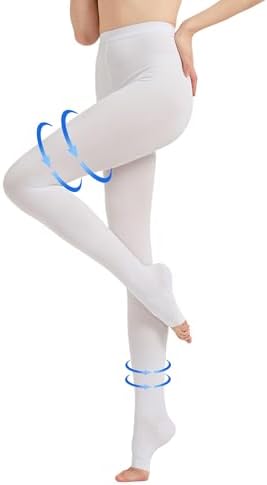AMZAM® Medical Compression Pantyhose for Women Men, 20-30 mmHg Graduated Compression Tights, Opaque Toeless Compression Stockings Waist High Support Tights for Edema, Varicose Veins, DVT, White M