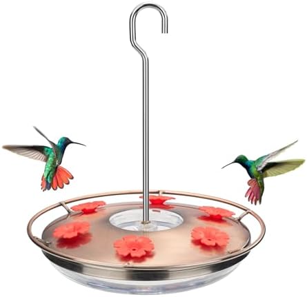 Kingsyard Hummingbird Feeder for Outdoors Hanging 12 Oz, Built-in Ant Moat - Circular Perch - 6 Feeding Ports, Easy to Refill & Clean, Great for Attracting Hummer Birds, Bronze
