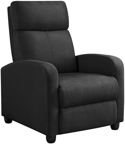 Yaheetech Fabric Recliner Chair Sofa Ergonomic Adjustable Single Sofa with Thicker Seat Cushion Modern Home Theater Seating for Living Room Matte Black