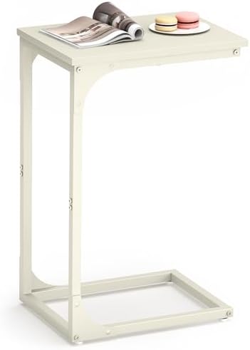 VASAGLE C-Shaped End Table, Small Side Table for Couch, Sofa Table with Metal Frame for Living Room, Bedroom, Bedside, Cream White