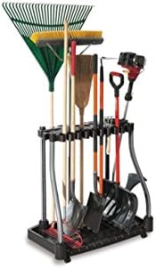 Rubbermaid Garage Tool Tower Rack, Easy to Assemble, Wheeled, Organizes up to 40 Long-Handled Tools/Rakes/ Brooms/Shovles in Home/House/Outdoor/Shed, Black