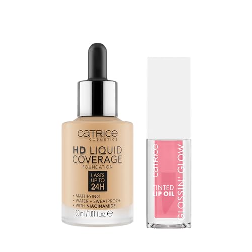 Catrice | HD Liquid Foundation 38 & Glossin' Glow Tinted Lip Oil 010 Bundle | Full Coverage Makeup | Vegan & Cruelty Free