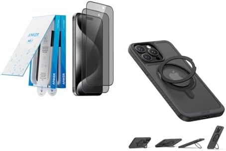 Anker 2 Pack for iPhone 15 Pro max Privacy Screen Protector, Anti-Spy HD Tempered-Glass Privacy Screen Protector Magnetic Phone Case for iPhone 15 Pro Max Case, Anti-Slip and Drop-Proof Protec