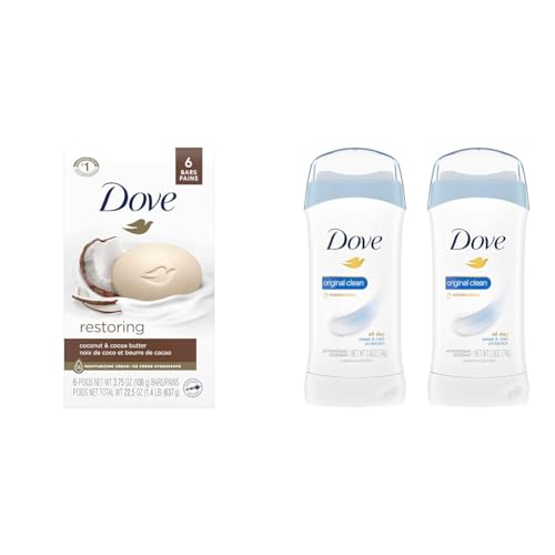 Dove Beauty Bar For Softer Skin Coconut Milk More Moisturizing Than Bar Soap, 3.75 Ounce - 6 Count Invisible Solid Antiperspirant Deodorant Stick for Women, Original Clean, 2.6 oz, 2 Count