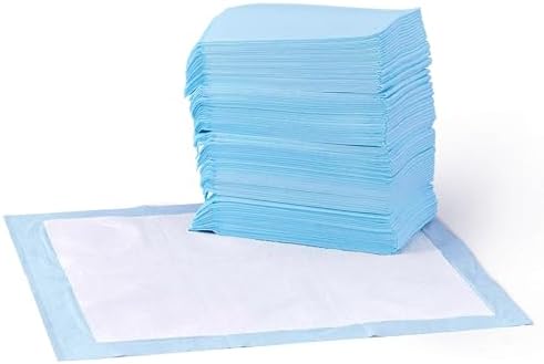 Amazon Basics Absorbent, Leak-Proof Dog and Puppy Pee Pads with 5-Layer Design and Quick-Dry Surface for Potty Training, Standard Absorbency, Regular Size, 22 x 22 Inch - Pack of 50, Blue & White