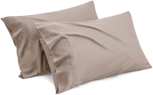 Bedsure Cooling Pillow Cases Queen Size Set of 2, Rayon Derived from Bamboo Cooling Pillowcase for Hot Sleepers, Cool Pillow Covers with Envelope Closure for Women, Men, Taupe, 20x30 Inches
