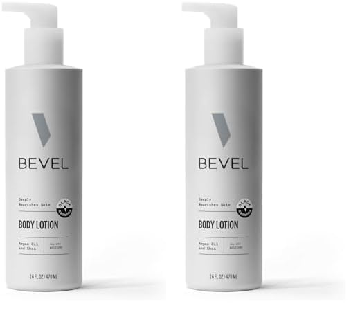 Bevel All Day Body Lotion for Men with Shea Butter and Argan Oil, Lightweight Formula Softens and Smoothes Skin, 16 Oz (Packaging May Vary) (Pack of 2)