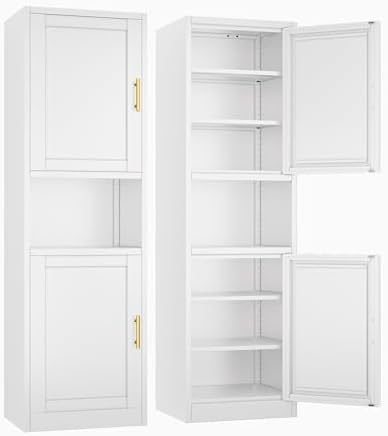 Tall Narrow Storage Cabinet 66.93" H Tall Bathroom Cabinet Metal Pantry Cabinets, 4 Adjustable Shelves for Kitchen, Home Office, Living Room, Dinning Room (20 inches Wide White)