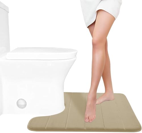 Yimobra Memory Foam Toilet Bath Mat U-Shaped, Soft and Comfortable, Super Water Absorption, Non-Slip, Thick, Machine Wash and Easier to Dry for Bathroom Commode Contour Rug, 24 X 20, Pale Khaki