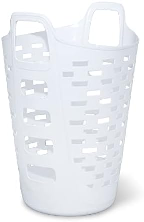 Clorox Flexible Laundry Basket - Tall Plastic Hamper for Clothes, Bedroom, and Storage - Portable Round Bin with Carry Handles, 2 Bushel, White