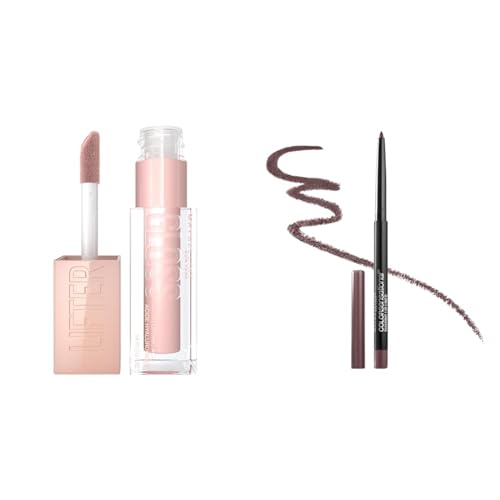 MAYBELLINE Lifter Gloss, Hydrating Lip Gloss with Hyaluronic Acid, Ice, Pink Neutral, 0.18 Ounce & Color Sensational Shaping Lip Liner with Self-Sharpening Tip, Gone Griege, Nude, 1 Count