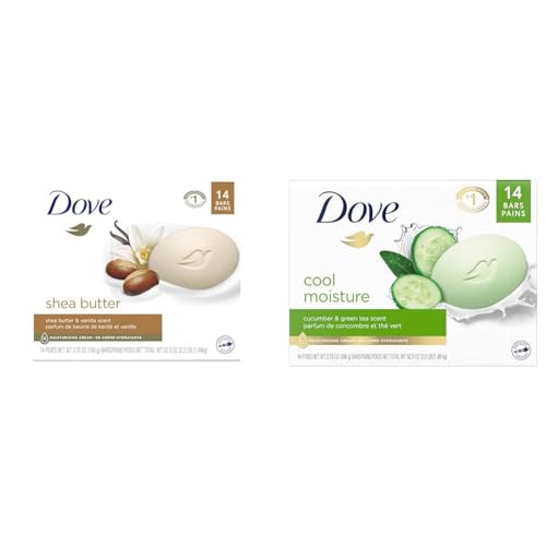 Dove Beauty Bar Gentle Skin Cleanser Moisturizing For Gentle Soft Skin Care Shea Butter More Moisturizing Than Bar Soap 3.75 oz 14 Bars & Skin Care Beauty Bar For Softer Skin Cucumber and Green Tea