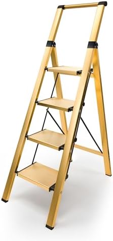 Aluminium 4 Step Ladder Folding Stool-330lb Capacity Ladders with Anti-Slip Wide Pedal Portable Kids/Adults, Lightweight Ladder, Portable Multi-use Scene for Home/Kitchen/Office/Garden/Yard