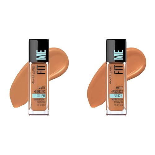 Maybelline Fit Me Matte + Poreless Liquid Foundation Makeup Bundle with Classic Tan and Spicy Brown Shades, 1 Count Each