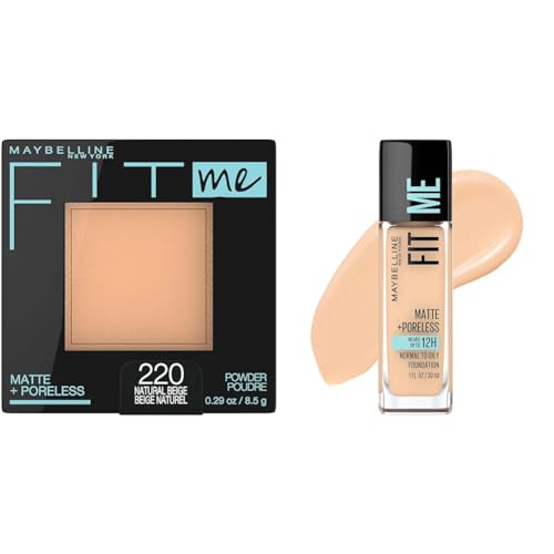 Maybelline Fit Me Matte + Poreless Pressed Powder, Liquid Foundation, Classic Ivory & Natural Beige, 1 Count Each