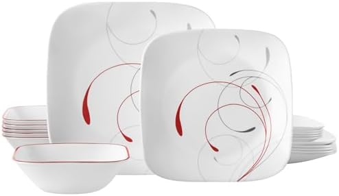 Corelle Vitrelle 18-Piece Service for 6 Dinnerware Set Triple Layer Glass and Chip Resistant, Lightweight Square Plates and Bowls Set, Splendor