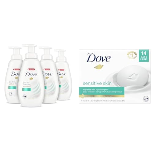 Dove Instant Foaming Body Wash for Softer and Smoother Skin Sensitive Skin & Beauty Bar More Moisturizing Than Bar Soap for Softer Skin, Fragrance-Free