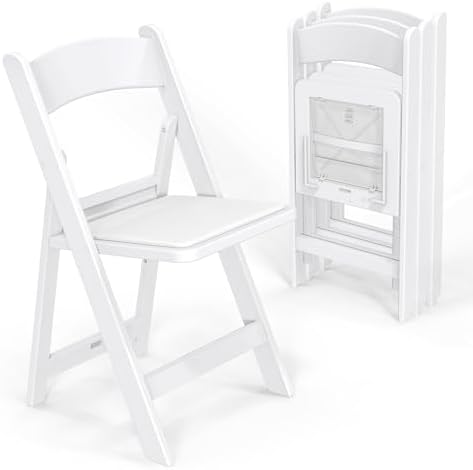 VINGLI Resin Folding Chairs with Cushion, Foldable Plastic Chair with Comfortable Padded Seats, Perfect for Event Party Indoor Outdoor, White, 4 PC