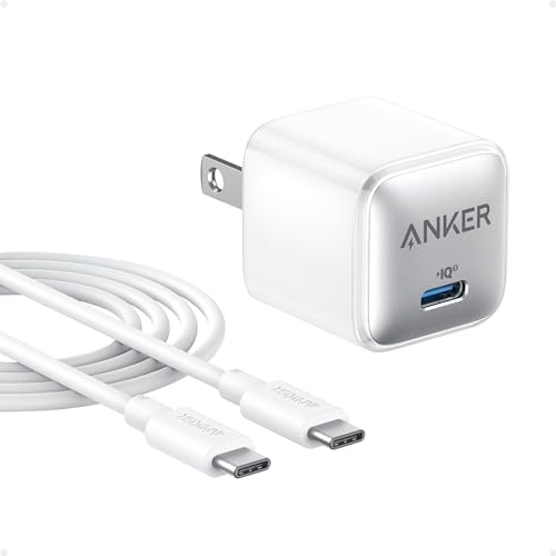 Anker USB C Charger Block 20W, 511 Charger (Nano Pro), PIQ 3.0 Compact Fast Charger for iPhone 16/ Plus/16 Pro/16 Pro Max, 15 Series, Galaxy, Pixel 4/3, iPad (White, 1 Pack&1 Cable)