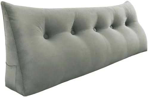 11 lbs Thickened Queen Wedge Pillow Headboard Body Positioner Bed Wedge Pillow Backrest Support Triangular Headboard Cushion with Side Pocket Velvet Positioning Support Taupe