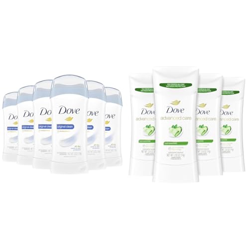 Dove Invisible Solid Original Clean Antiperspirant Deodorant Stick for Women Pack of 6 and Dove Advanced Care Antiperspirant Deodorant Stick Cool Essentials 4 ct with Pro Ceramide Technology