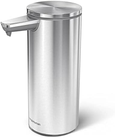 simplehuman 9 oz. Touch-Free Rechargeable Sensor Liquid Soap Pump Dispenser, Brushed Stainless Steel