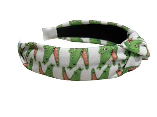 Alligator Print Headband, White and Green, Fun Gator Headband