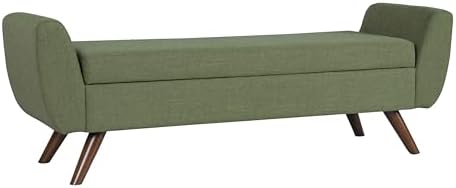 HomePop Modern Storage Bench with Wood Legs Home Décor|Bench with Storage for Living Room & Bedroom - Olive Green Woven