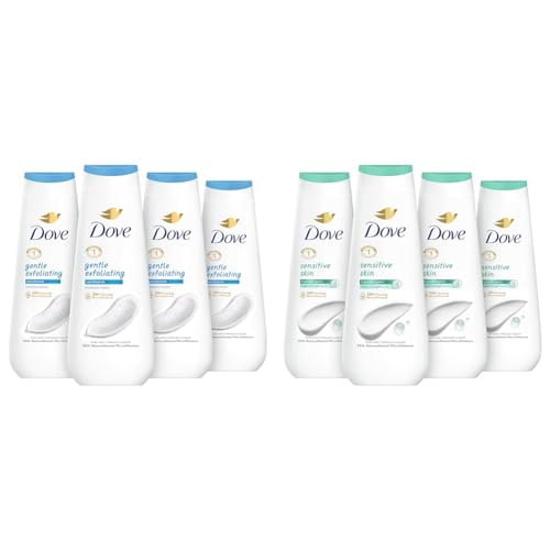 Dove Body Wash Gentle Exfoliating With Sea Minerals 4 Count & Body Wash Sensitive Skin 4 Count Hypoallergenic, Paraben-Free, Sulfate-Free, Cruelty-Free