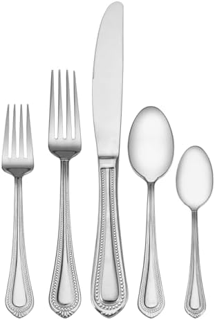 Mikasa Regent Bead 65-Piece Flatware Set for 12, 18/10 Stainless Steel Silverware with Full Service and Serving Utensils, Classic Beaded Edge Design